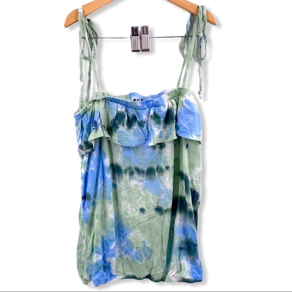 Mini YFB tie dye shoulder‎ tie ruffle tank new 14